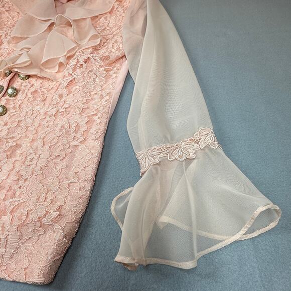 Vintage Blouse Women Medium Blush Pink Lace Ruffle Collar Pearl Button Victorian - Picture 5 of 11